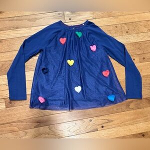 Mini Boden Girls Navy Heart Appliqué Long Sleeve Top | Size 11–12Y